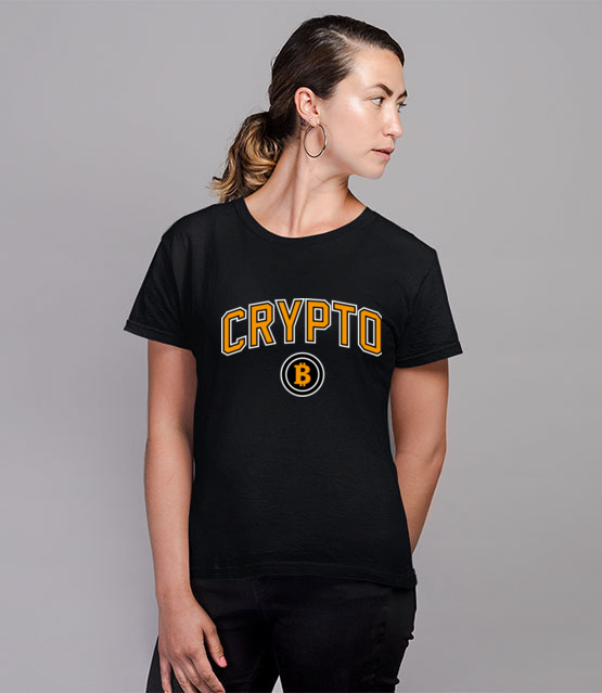 W amerykanskim stylu koszulka z nadrukiem bitcoin kryptowaluty kobieta werprint 1891 76