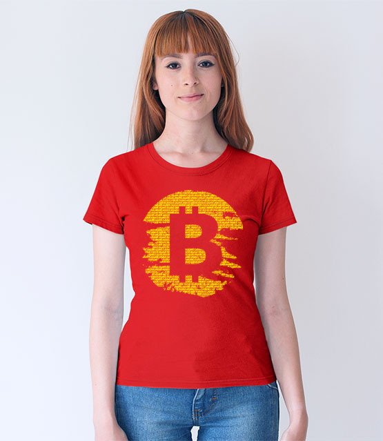 Podniszczone graffiti koszulka z nadrukiem bitcoin kryptowaluty kobieta werprint 1892 66