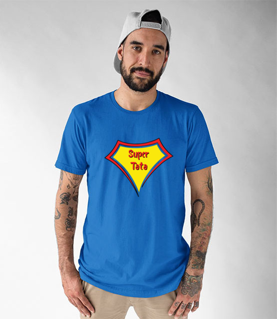 Super bohater to on koszulka z nadrukiem dla taty mezczyzna werprint 1957 49