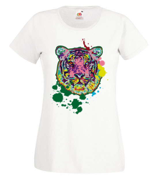 Print z kolorowym tygrysem koszulka z nadrukiem zwierzeta kobieta werprint 418 58
