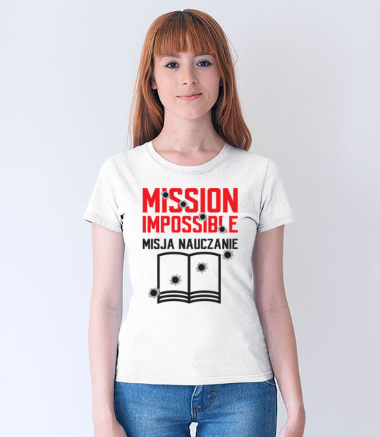 Misja nauczanie koszulka z nadrukiem dzien nauczyciela kobieta werprint 1143 65