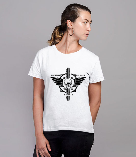 Motocyklowy kult koszulka z nadrukiem dla motocyklisty kobieta werprint 1454 77