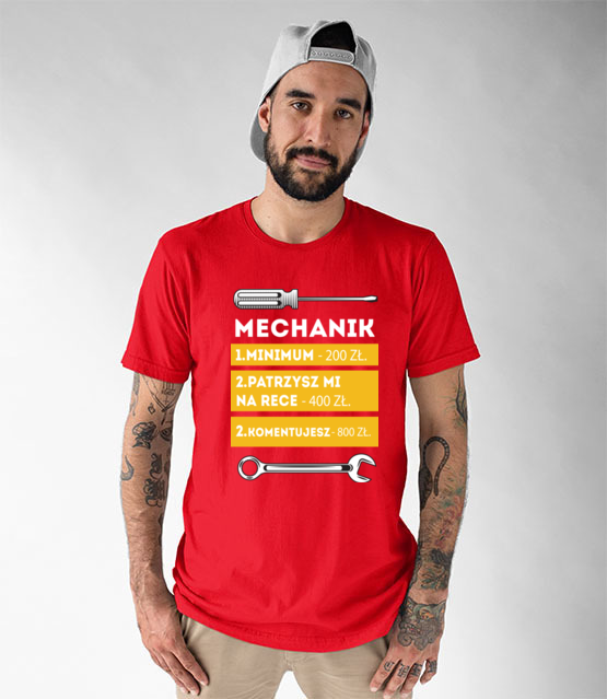 Z cennikiem na koszulce - Koszulka z nadrukiem - Dla mechanika - Męska