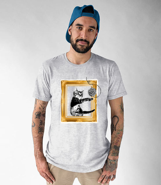 Kot w ramce vintage koszulka z nadrukiem milosnicy kotow mezczyzna werprint 1514 51