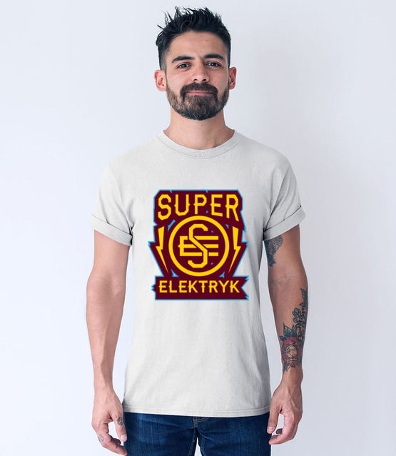 Super elektryka prad nie dotyka koszulka z nadrukiem praca mezczyzna werprint 1631 53
