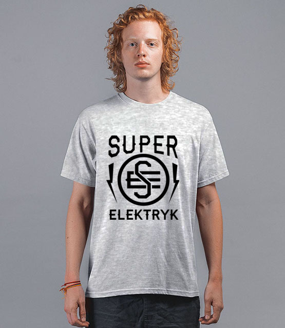 Super elektryk to super bohater koszulka z nadrukiem praca mezczyzna werprint 1632 45