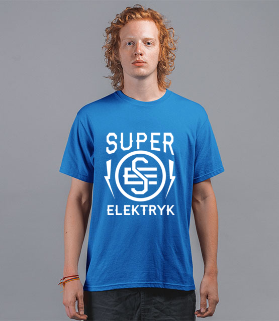 Super elektryk to super bohater koszulka z nadrukiem praca mezczyzna werprint 1633 43