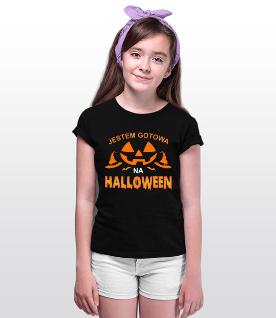Zwarta i gotowa na halloween koszulka z nadrukiem halloween dziecko werprint 1814 88